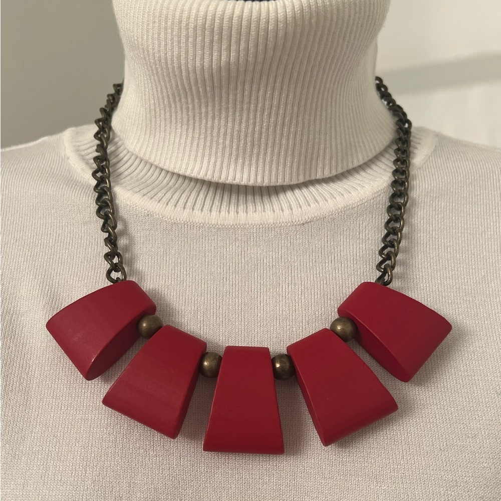 #15.  Vintage South Hill Design red wooden necklace